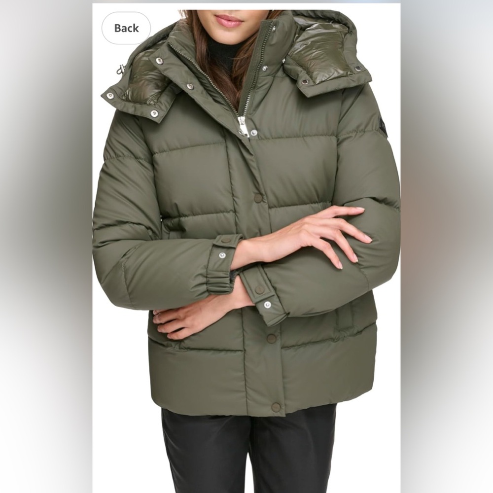 DKNY Down Puffer Coat. Color: Loden